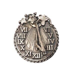 Vintage Signed Napier Ad Piece Silvertone "Golden Time" Sundial Brooch, 1954